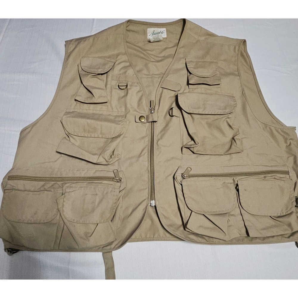 Ausable Beige Multi‎ Pocket Cargo Utility Vest Fishing Photography Travel XXL W